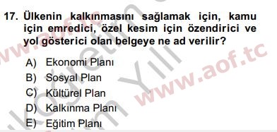 2017 Kentleşme ve Konut Politikaları Yaz Okulu 17. Çıkmış Sınav Sorusu