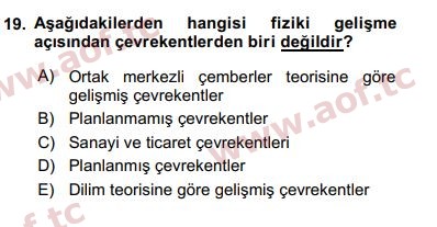 2017 Kentleşme ve Konut Politikaları Yaz Okulu 19. Çıkmış Sınav Sorusu