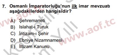 2017 Kentleşme ve Konut Politikaları Yaz Okulu 7. Çıkmış Sınav Sorusu