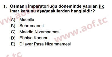 2018 Kentleşme ve Konut Politikaları Arasınav 1. Çıkmış Sınav Sorusu