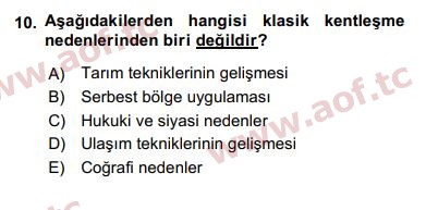 2018 Kentleşme ve Konut Politikaları Arasınav 10. Çıkmış Sınav Sorusu