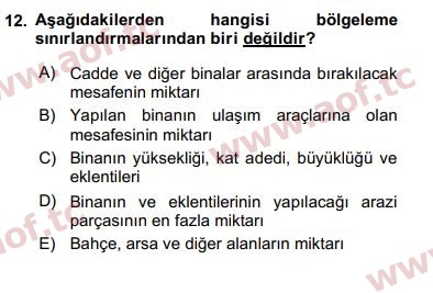 2018 Kentleşme ve Konut Politikaları Arasınav 12. Çıkmış Sınav Sorusu