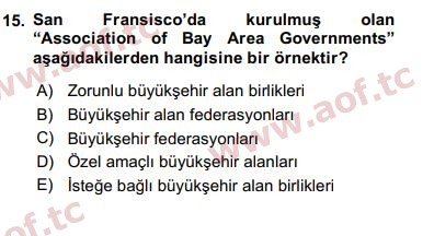 2018 Kentleşme ve Konut Politikaları Arasınav 15. Çıkmış Sınav Sorusu