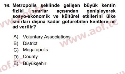 2018 Kentleşme ve Konut Politikaları Arasınav 16. Çıkmış Sınav Sorusu