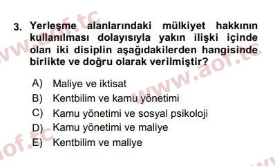 2018 Kentleşme ve Konut Politikaları Arasınav 3. Çıkmış Sınav Sorusu