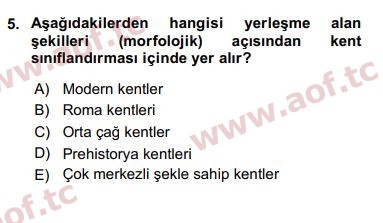 2018 Kentleşme ve Konut Politikaları Arasınav 5. Çıkmış Sınav Sorusu