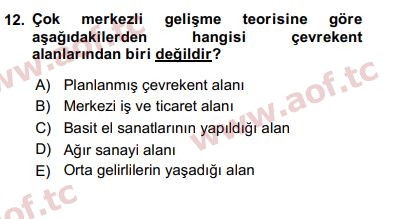 2018 Kentleşme ve Konut Politikaları Final 12. Çıkmış Sınav Sorusu