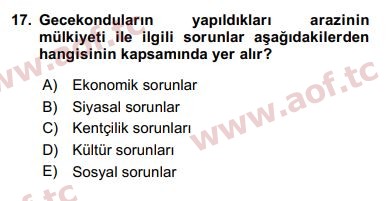 2018 Kentleşme ve Konut Politikaları Final 17. Çıkmış Sınav Sorusu