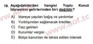 2018 Kentleşme ve Konut Politikaları Final 19. Çıkmış Sınav Sorusu