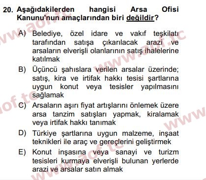 2018 Kentleşme ve Konut Politikaları Final 20. Çıkmış Sınav Sorusu