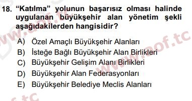 2018 Kentleşme ve Konut Politikaları Yaz Okulu 18. Çıkmış Sınav Sorusu