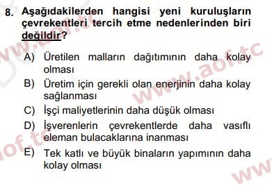 2018 Kentleşme ve Konut Politikaları Yaz Okulu 8. Çıkmış Sınav Sorusu