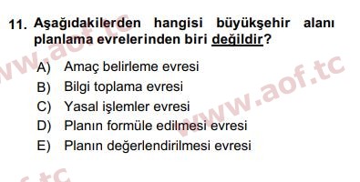 2019 Kentleşme ve Konut Politikaları Arasınav 11. Çıkmış Sınav Sorusu