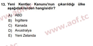 2019 Kentleşme ve Konut Politikaları Arasınav 13. Çıkmış Sınav Sorusu