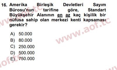 2019 Kentleşme ve Konut Politikaları Arasınav 16. Çıkmış Sınav Sorusu