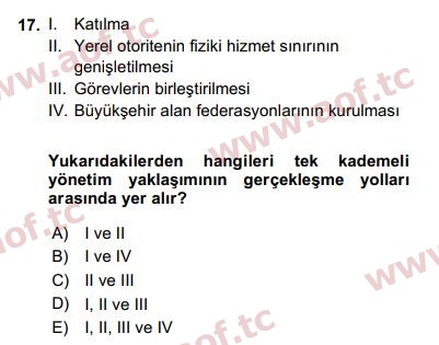 2019 Kentleşme ve Konut Politikaları Arasınav 17. Çıkmış Sınav Sorusu