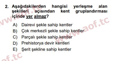 2019 Kentleşme ve Konut Politikaları Arasınav 2. Çıkmış Sınav Sorusu