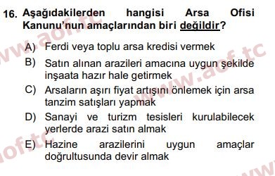 2019 Kentleşme ve Konut Politikaları Final 16. Çıkmış Sınav Sorusu