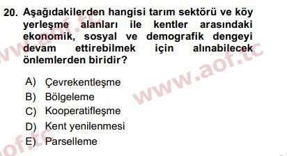 2019 Kentleşme ve Konut Politikaları Final 20. Çıkmış Sınav Sorusu