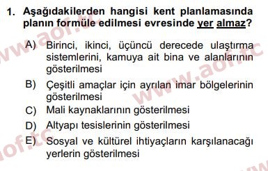 2019 Kentleşme ve Konut Politikaları Yaz Okulu 1. Çıkmış Sınav Sorusu