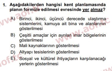 2019 Kentleşme ve Konut Politikaları Yaz Okulu 1. Çıkmış Sınav Sorusu