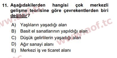 2019 Kentleşme ve Konut Politikaları Yaz Okulu 11. Çıkmış Sınav Sorusu