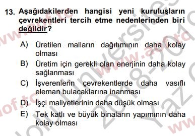 2019 Kentleşme ve Konut Politikaları Yaz Okulu 13. Çıkmış Sınav Sorusu