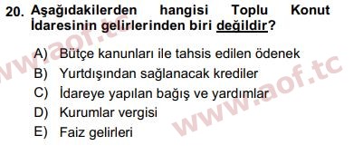 2019 Kentleşme ve Konut Politikaları Yaz Okulu 20. Çıkmış Sınav Sorusu