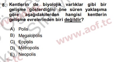 2019 Kentleşme ve Konut Politikaları Yaz Okulu 8. Çıkmış Sınav Sorusu