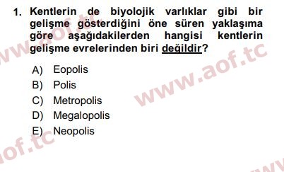 2020 Kentleşme ve Konut Politikaları Arasınav 1. Çıkmış Sınav Sorusu