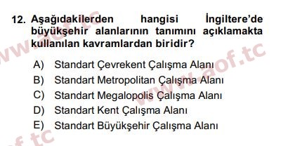 2020 Kentleşme ve Konut Politikaları Arasınav 12. Çıkmış Sınav Sorusu