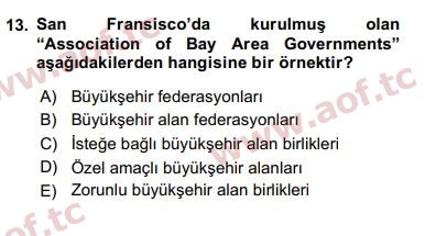 2020 Kentleşme ve Konut Politikaları Arasınav 13. Çıkmış Sınav Sorusu