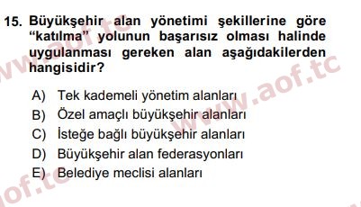 2020 Kentleşme ve Konut Politikaları Arasınav 15. Çıkmış Sınav Sorusu