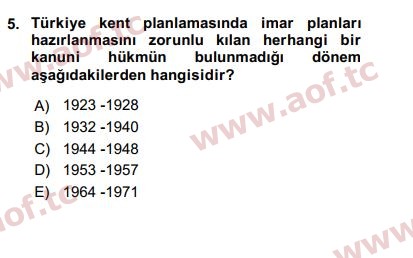 2020 Kentleşme ve Konut Politikaları Arasınav 5. Çıkmış Sınav Sorusu