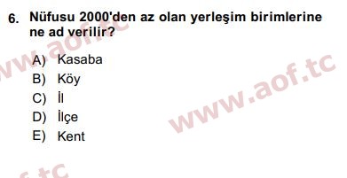 2020 Kentleşme ve Konut Politikaları Arasınav 6. Çıkmış Sınav Sorusu