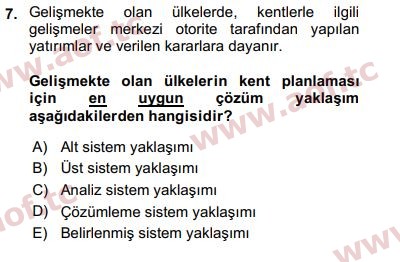 2020 Kentleşme ve Konut Politikaları Arasınav 7. Çıkmış Sınav Sorusu