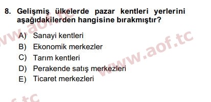 2020 Kentleşme ve Konut Politikaları Arasınav 8. Çıkmış Sınav Sorusu