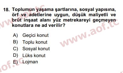 2020 Kentleşme ve Konut Politikaları Final 18. Çıkmış Sınav Sorusu