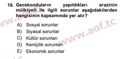 2020 Kentleşme ve Konut Politikaları Final 19. Çıkmış Sınav Sorusu