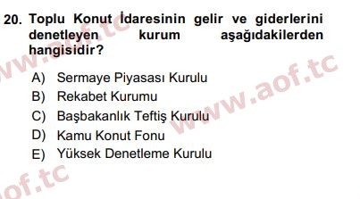 2020 Kentleşme ve Konut Politikaları Final 20. Çıkmış Sınav Sorusu