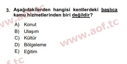 2020 Kentleşme ve Konut Politikaları Final 3. Çıkmış Sınav Sorusu