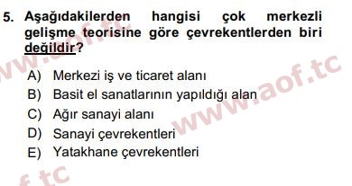 2020 Kentleşme ve Konut Politikaları Final 5. Çıkmış Sınav Sorusu