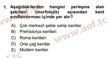 2020 Kentleşme ve Konut Politikaları Yaz Okulu 1. Çıkmış Sınav Sorusu