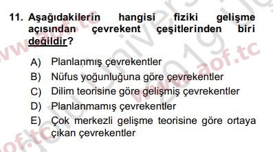 2020 Kentleşme ve Konut Politikaları Yaz Okulu 11. Çıkmış Sınav Sorusu