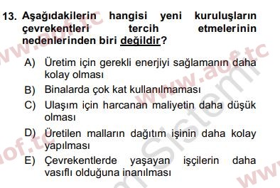 2020 Kentleşme ve Konut Politikaları Yaz Okulu 13. Çıkmış Sınav Sorusu