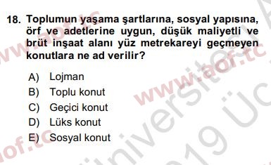 2020 Kentleşme ve Konut Politikaları Yaz Okulu 18. Çıkmış Sınav Sorusu