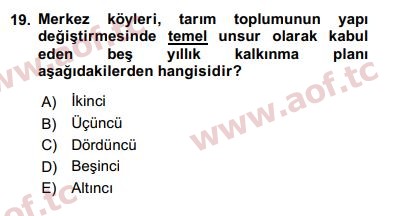 2020 Kentleşme ve Konut Politikaları Yaz Okulu 19. Çıkmış Sınav Sorusu