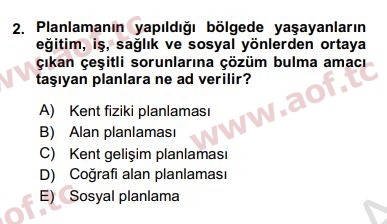 2020 Kentleşme ve Konut Politikaları Yaz Okulu 2. Çıkmış Sınav Sorusu