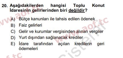 2020 Kentleşme ve Konut Politikaları Yaz Okulu 20. Çıkmış Sınav Sorusu