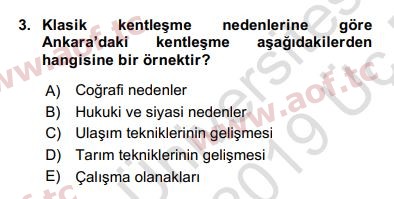 2020 Kentleşme ve Konut Politikaları Yaz Okulu 3. Çıkmış Sınav Sorusu